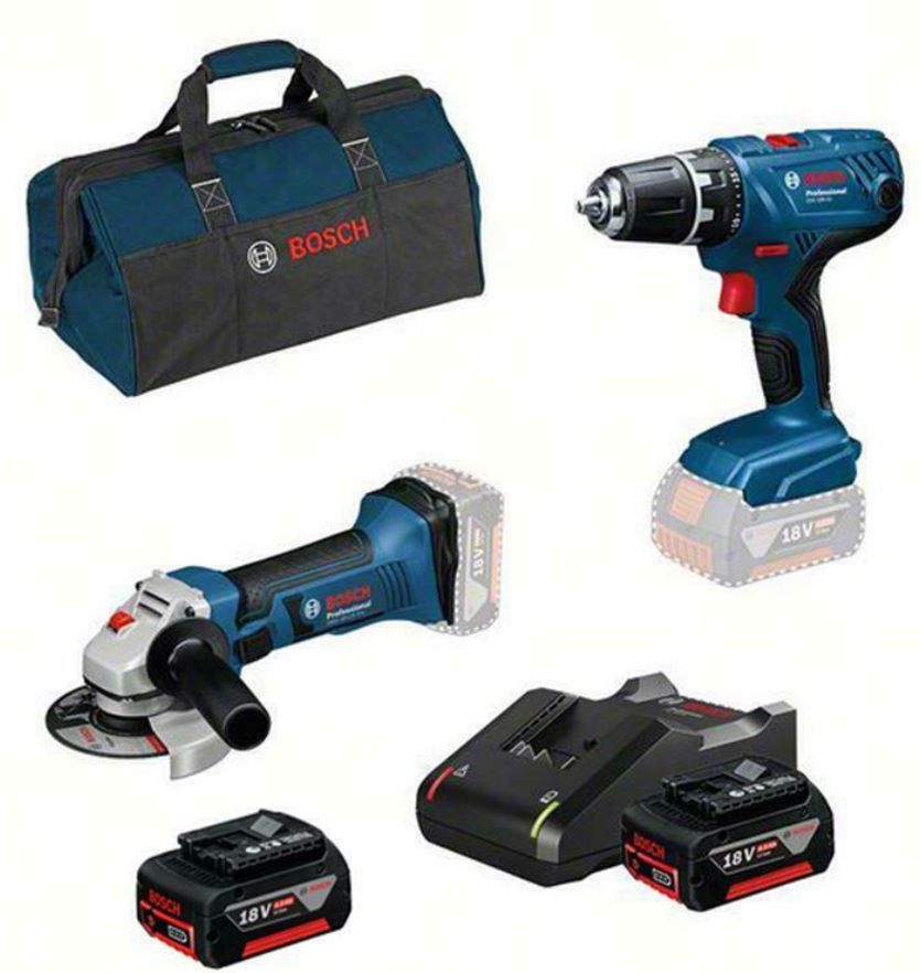 Bosch GSR 18V 21 Akku Bohrschrauber + Akku Winkelschleifer + 2Akkus 2Ah für 278,10€ (statt 329€)