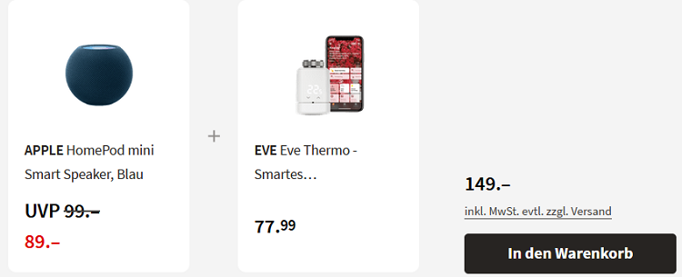 Apple HomePod mini + Eve Thermo Heizkörperthermostat für 149€ (statt 155€)