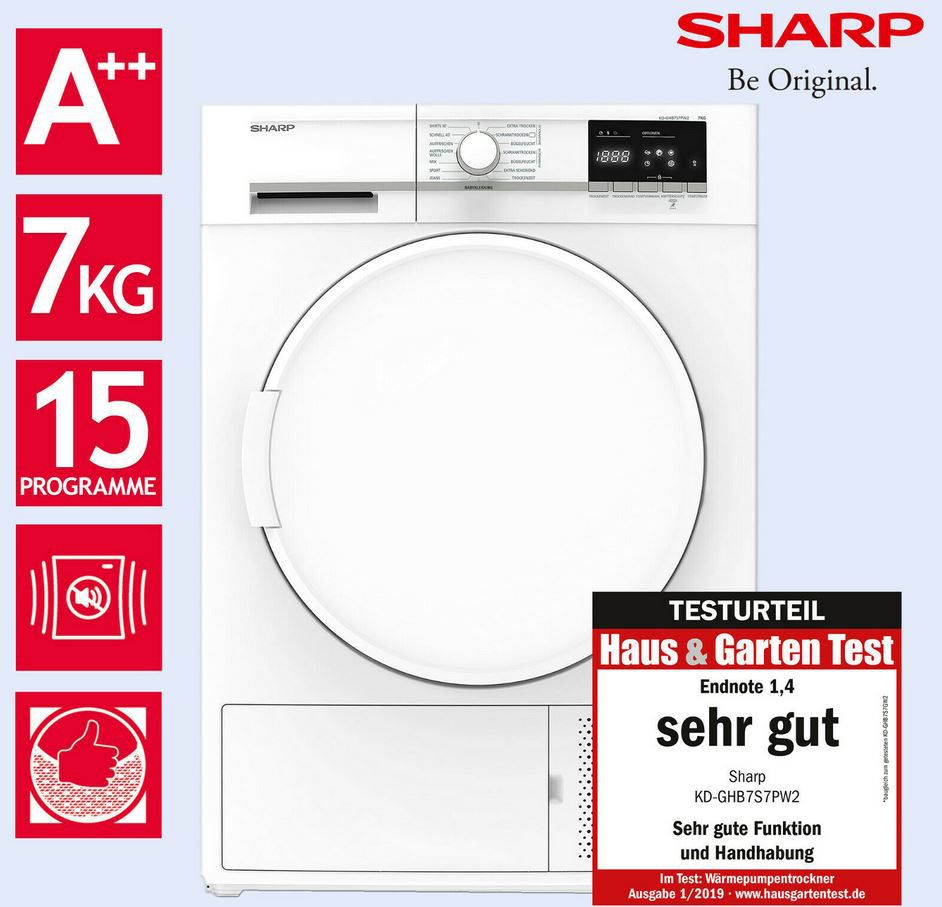 Sharp KD GHB7S7PW2 Wärmepumpentrockner 7kg für 359,90€ (statt 449€)