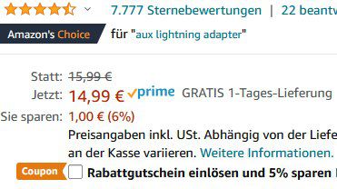 UGREEN Lightning Klinke Adapter (3,5 mm Kopfhörer) für 10,99€   Prime