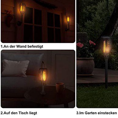 4er Pack: Ruyilam LED Solar Gartenfackeln mit 33 LEDs & Flammeneffekt für 25,34€ (statt 39€)