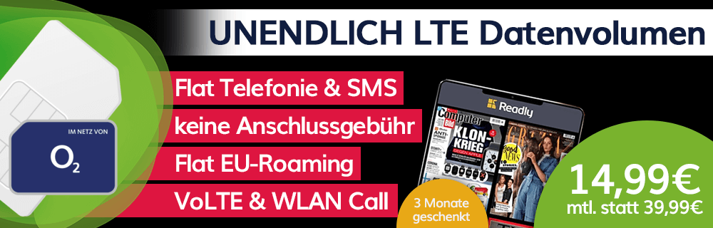 o2 Unlimited Smart mit unendlich LTE (10 Mbit/s) für 14,99€ mtl.