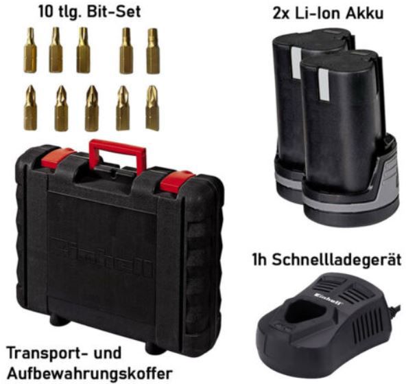 Einhell TE CD 12 Akku Bohrschrauber + 2 Akkus 1.3 Ah + Ladegerät + Koffer für 59,99€ (statt 86€)