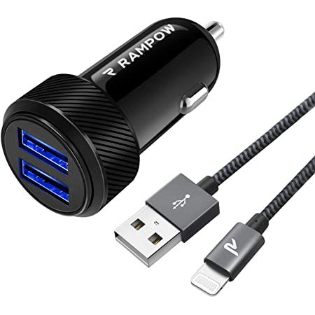 Rampow KFZ Ladegerät mit 2x USB (24W, 4,8A) inkl. 1m Lightning Kabel für 5,20€   Prime