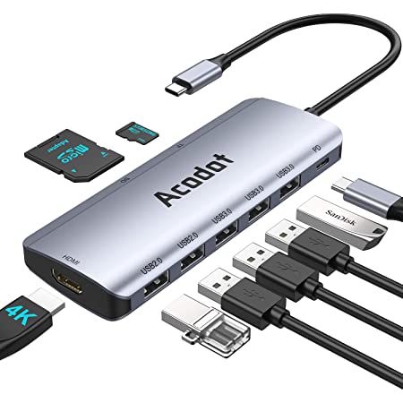 Acodot 9in1 USB C Hub mit USB 3.1, Thunderbolt, PD 100W, 4K HDMI & mehr für 16,24€ (statt 25€)