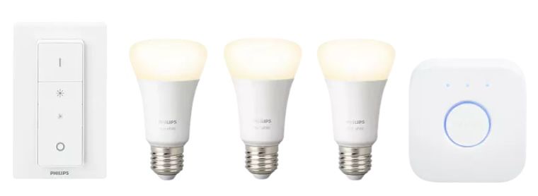 3er Pack Philips Hue White E27 inkl. Bridge, Dimmschalter & Bewegungsmelder für 94,99€ (statt 112€)