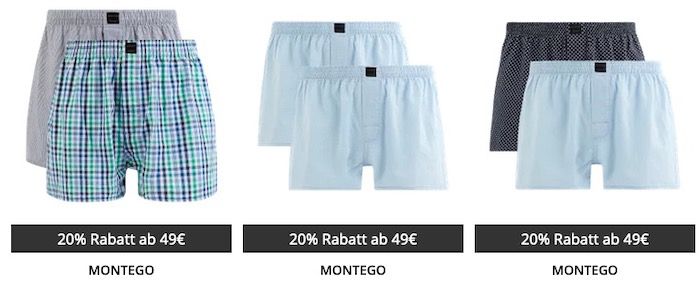 10er Pack Montego Boxershorts in verschiedenen Ausführungen für 39,95€ (statt 75€)