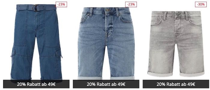 Jeans Shorts Sale mit bis 42% + 20% Extra Rabatt   z.B. 3x Jeans Shorts ab 47,97€ (statt 90€)