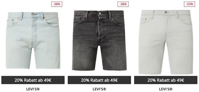Jeans Shorts Sale mit bis 42% + 20% Extra Rabatt   z.B. 3x Jeans Shorts ab 47,97€ (statt 90€)