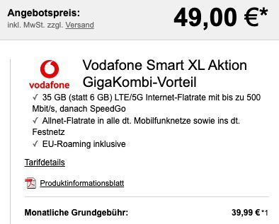 GigaKombi: Apple iPhone 12 128GB für 49€ + Vodafone Allnet Flat mit 35GB LTE/5G für 39,99€ mtl.