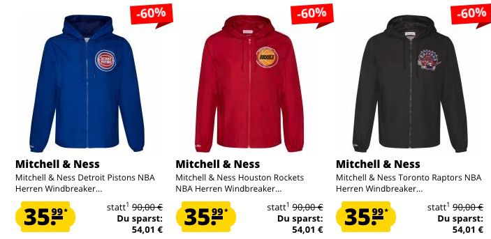 Mitchell & Ness NBA Windbreaker Sale für je 35,99€   z.B. Miami Heat (statt 50€)