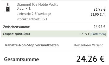 Diamond ICE Noble Vodka 0,5L für 24,26€ (statt 35€)