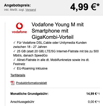 Gigakombi Young Knaller: Xiaomi Mi 11 Lite 5G + Mi Smart Clock für 4,99€ + Vodafone Allnet Flat mit 25GB LTE/5G für 19,99€ mtl.