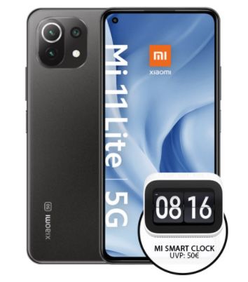 Xiaomi Mi 11 Lite 5G + Mi Smart Clock für 3,99€ + o2 Allnet Flat mit 24GB LTE für 21,99€ mtl.