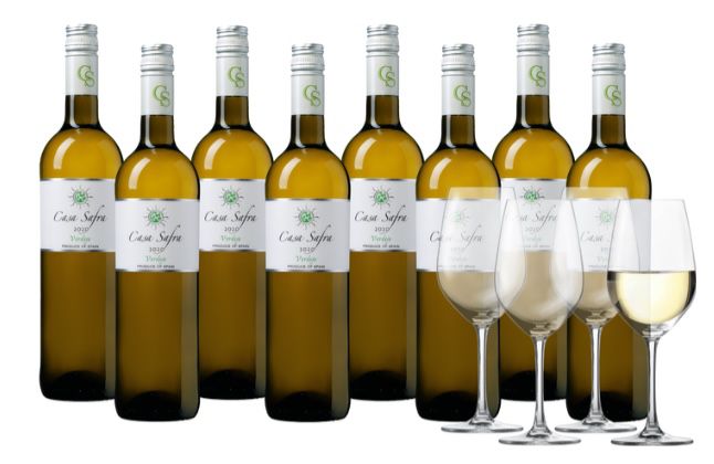 8 Flaschen Casa Safra Verdejo oder Casa Safra Gran Reserva + 4 Gläser für 44,99€