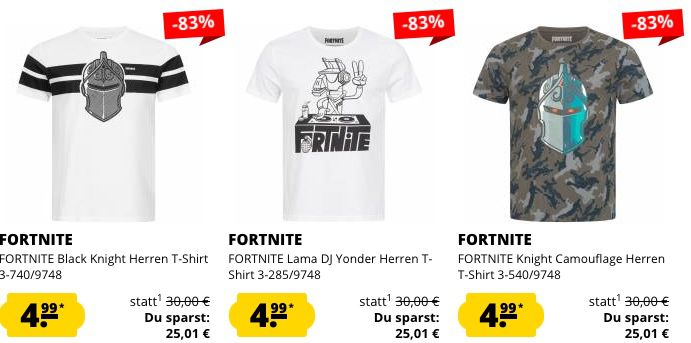 Fortnite Herren T Shirts für je 4,99€ + VSK (statt 22€)