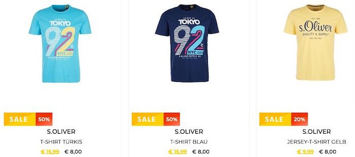 T Shirt Sale bei Tara M mit 10% Extra Rabatt   z.B. 5x s.Oliver T Shirt für 36€