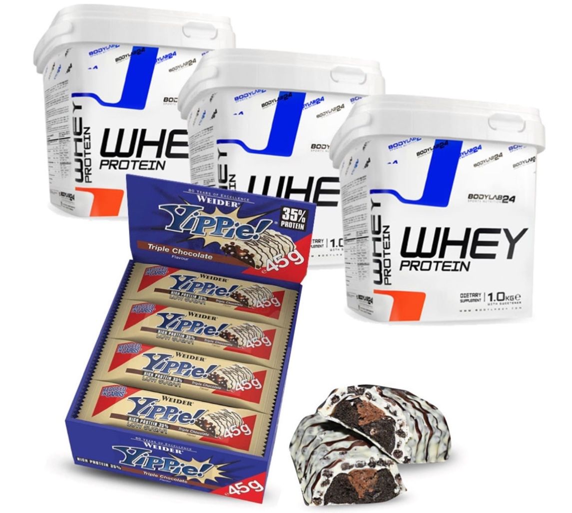 3kg Bodylab24 Whey Protein + 12er Pack Weider YIPPIE! Bar Triple Chocolate für nur 33€ (statt 56€)
