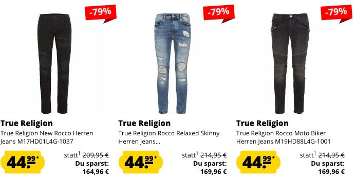 True Religion Mega Sale bis  80% + 10% Gutschein   z.B. Crew Neck Sweatshirt für 31,49€ (statt 59€)