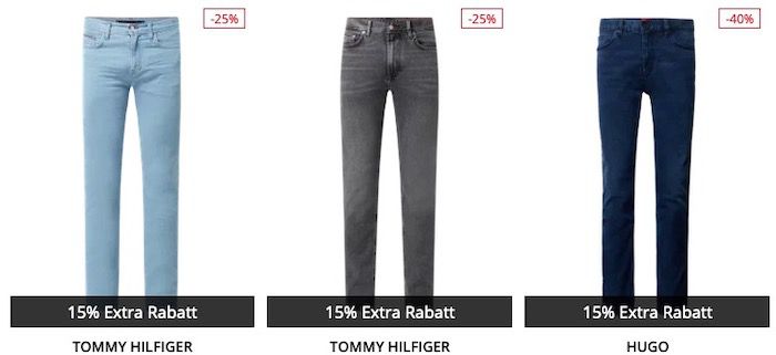 Luxusmarken Jeans bis zu 43% Rabatt + 15% Extra Rabatt   z.B. Tommy Hilfiger Jeans ab 63,74€