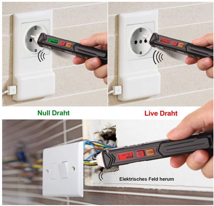 Tacklife VT02 Berührungsloses Spannungsprüfgerät mit Display für 8,49€ (statt 14€)