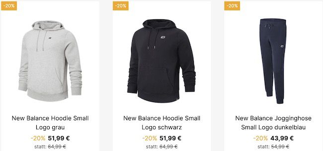 New Balance Sale + 20% Extra   z.B. Kapuzenjacke Small Logo für 47,87€ (statt 60€)