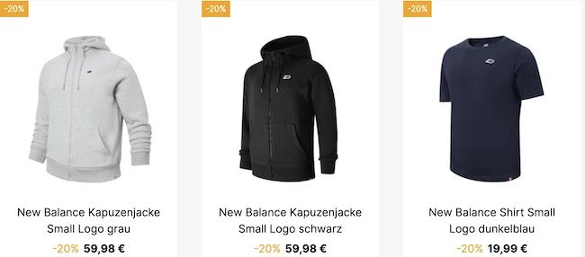 New Balance Sale + 20% Extra   z.B. Kapuzenjacke Small Logo für 47,87€ (statt 60€)