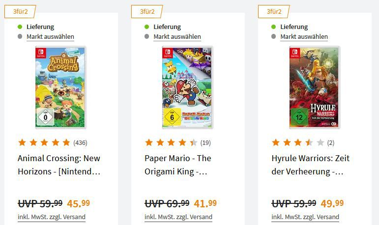 Nintendo Switch Game Aktion: 3 Spiele kaufen nur 2 bezahlen!