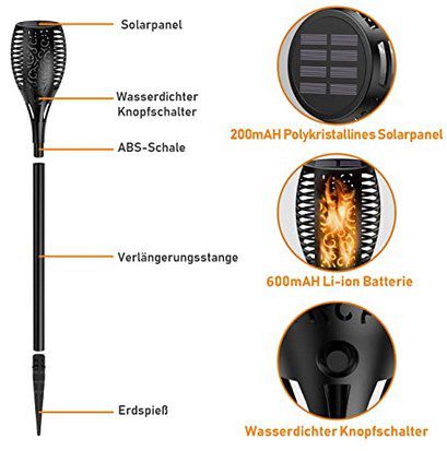 4er Pack: Ehome LED Solar Gartenfackeln mit Flammeneffekt für 20,99€ (statt 39€)