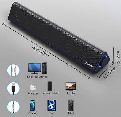 Sakobs E2021 6W Soundbar (USB / 3,5mm) für 23€ (statt 46€)