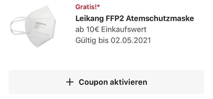 Gratis: Beim REWE Einkauf ab 10€ eine FFP2 Maske von Leikang kostenlos