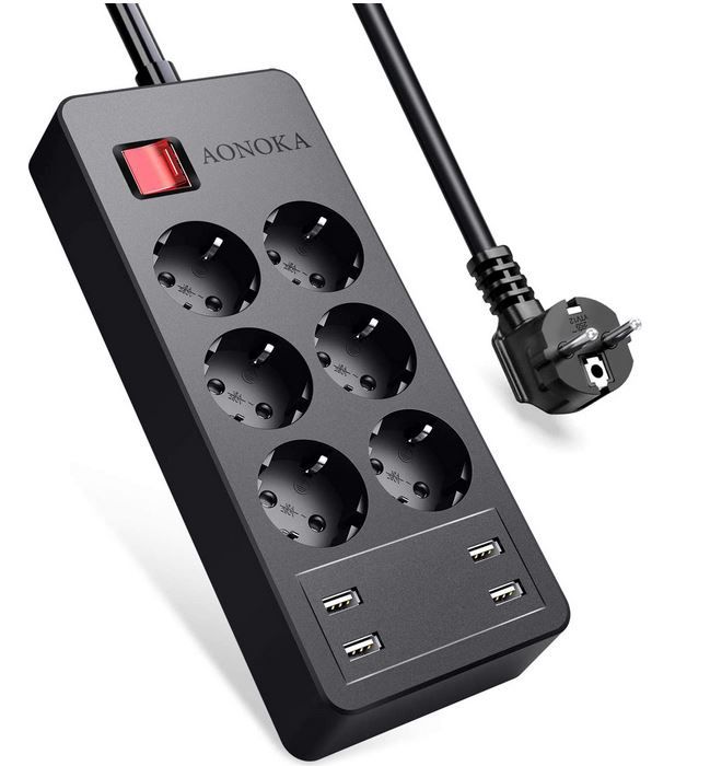 AONOKA P EU6U4 6fach Steckdosenleiste mit 4 x USB für 14,39€ (statt 24€)