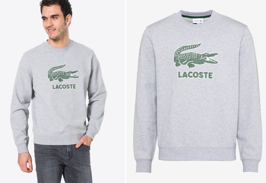 Lacoste Sweatshirt mit großem Brustlogo in Grau und Weiß für je 44,95€ (statt 88€)