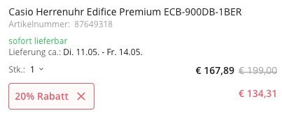 Casio Edifice Premium Smart Herrenuhr ECB 900 für 134,42€ (statt 158€)