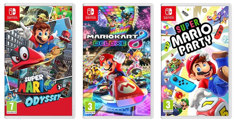 3 für 2 Super Mario Switch Spiele   z.B. Mario Kart 8 Deluxe + Mario Party + Super Mario Odyssey für 102,36€ (statt 142€)