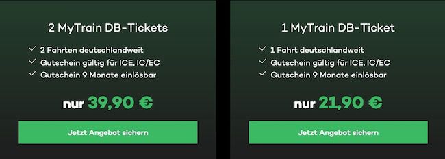 2x ICE, IC und EC Bahnticket für 39,90€ oder 1x für 21,90€   9 Monate gültig