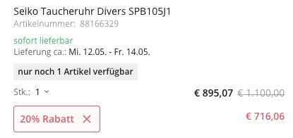 Nur 1x: Seiko SPB105J1 Prospex Dark Green Sunset Diver Taucheruhr für 716,06€ (statt 968€)