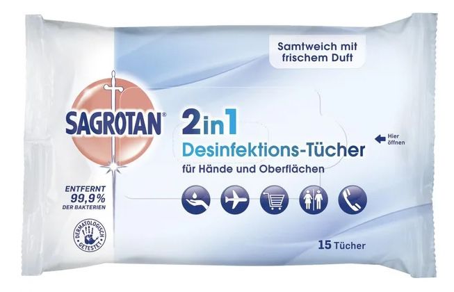 15er Pack Sagrotan 2in1 Desinfektionstücher für 1,39€   Prime Sparabo