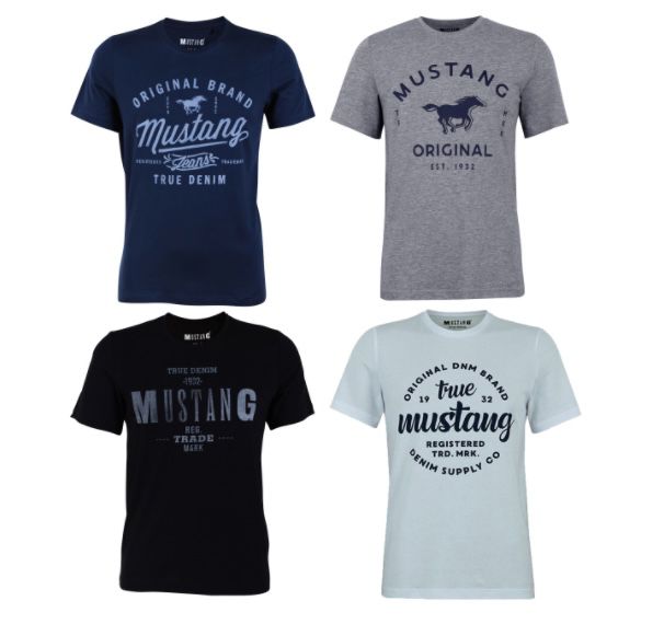 3er Pack Mustang Herren T Shirt mit Frontprint und Rundhalsausschnitt für 24,99€ (statt 35€)