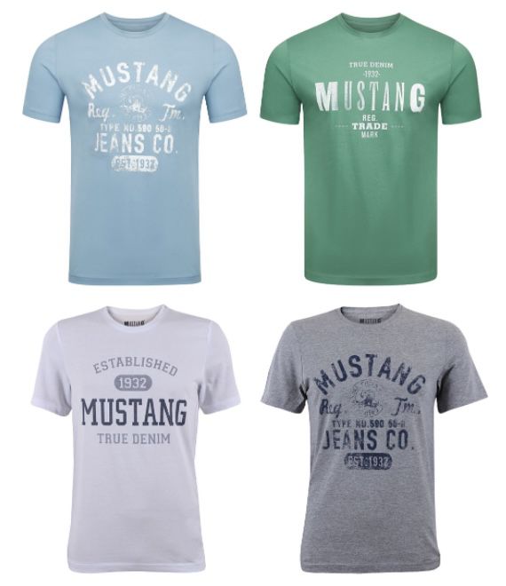 3er Pack Mustang Herren T Shirt mit Frontprint und Rundhalsausschnitt für 24,99€ (statt 35€)