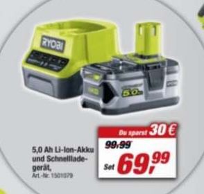 🔥 Ryobi 18V Akku Starter Set ONE+ RC18120 150 inkl. Ladegerät ab 69,99€ (statt 128€)