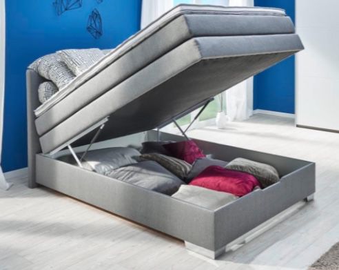 Bettkasten 140 geräumigem für 398€ cm Grau in mit Boxspringbett \