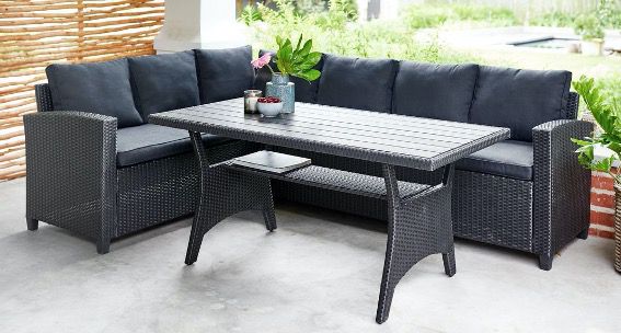 Ullehuse Garten Lounge Eck Sofa Set in Schwarz mit Auflagen ab 439€ (statt 629€)