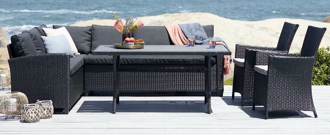 Ullehuse Garten Lounge Eck Sofa Set in Schwarz mit Auflagen ab 439€ (statt 629€)