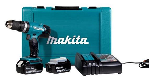 Makita Akku Schlagbohrschrauber DHP453 inkl. 2x 3Ah Akku, Ladegerät und Trans­port­kof­fer für 152,99€ (statt 173€)