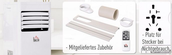 Homcom Mobile Klimaanlage Kühlen, Entfeuchtung und Ventilation 1080W für 229€ (statt 252€)