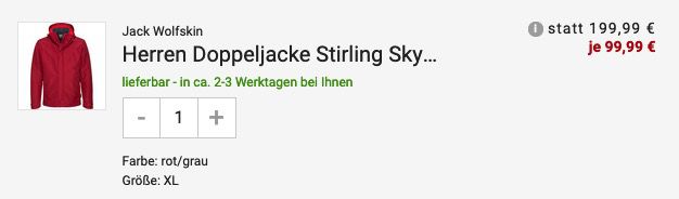 🔥 Jack Wolfskin Herren Doppeljacke Stirling Sky 3in1 aus Texapore in Rot für 99,99€ (statt 274€)   nur S & M