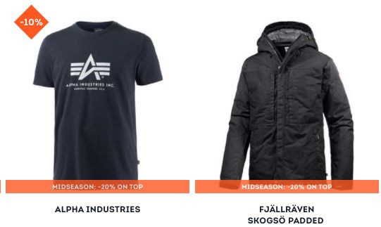 SportScheck Mid Season Sale + 20% Gutschein   z.B. Alpha Industries Basic T Shirt für 14,36€ (statt 18€)
