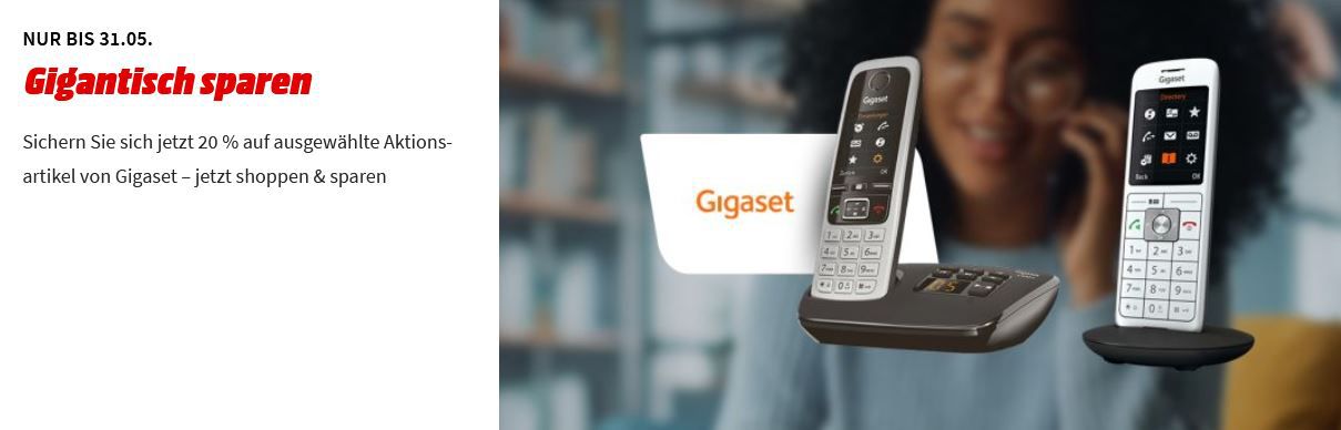 Media Markt Gigaset Aktion + 20% extra Rabatt: z.B. GIGASET C 430 Schnurloses Telefon 26€ (statt 60€)