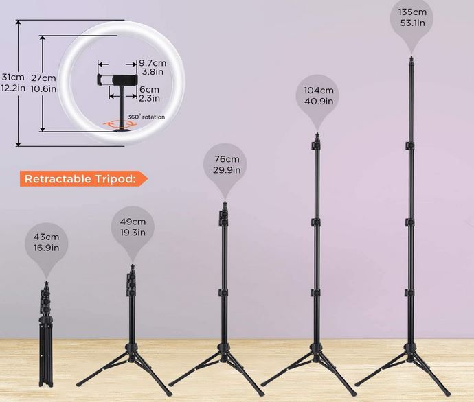 TURATA 12 Zoll Ringlicht mit Stativ für 22,99€ (statt 46€)